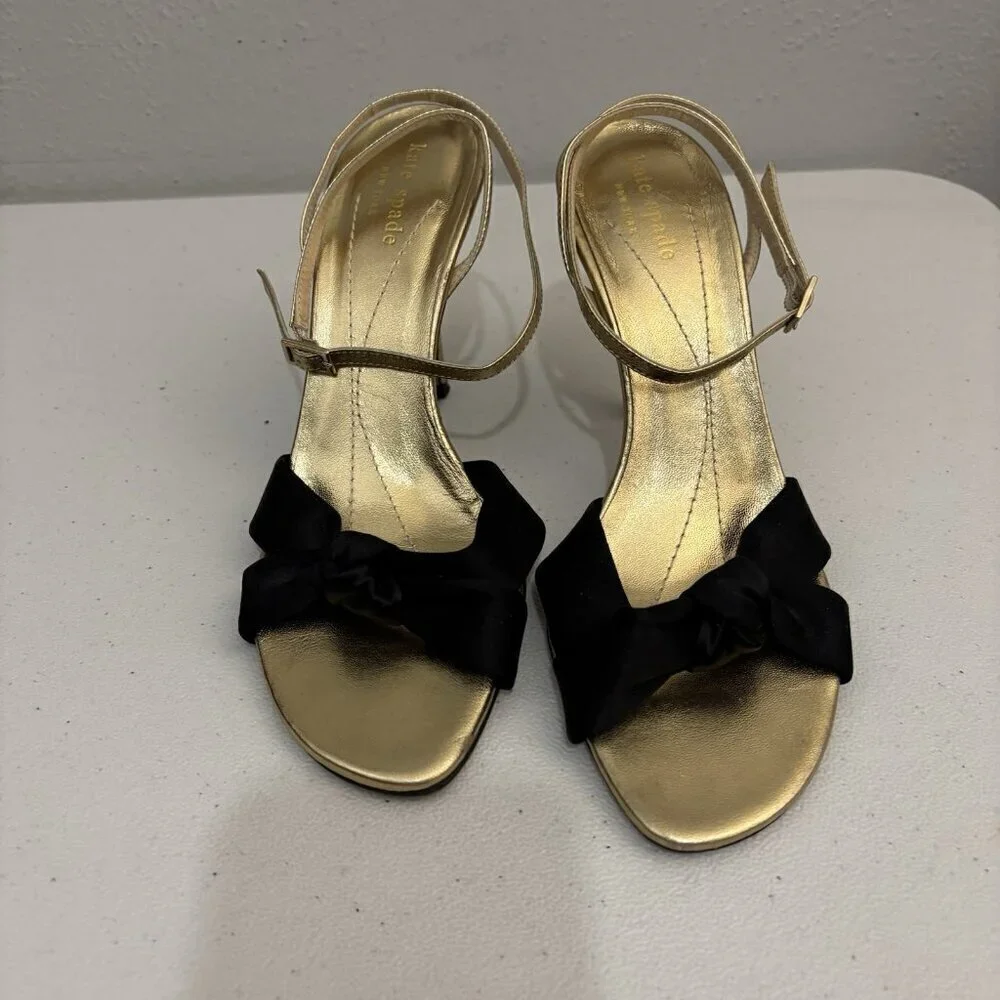 Kate Spade Black And Gold Heels Ankle Strap Women 7.5 Made In Italy